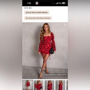 Vici Red Floral Long Sleeve Dress